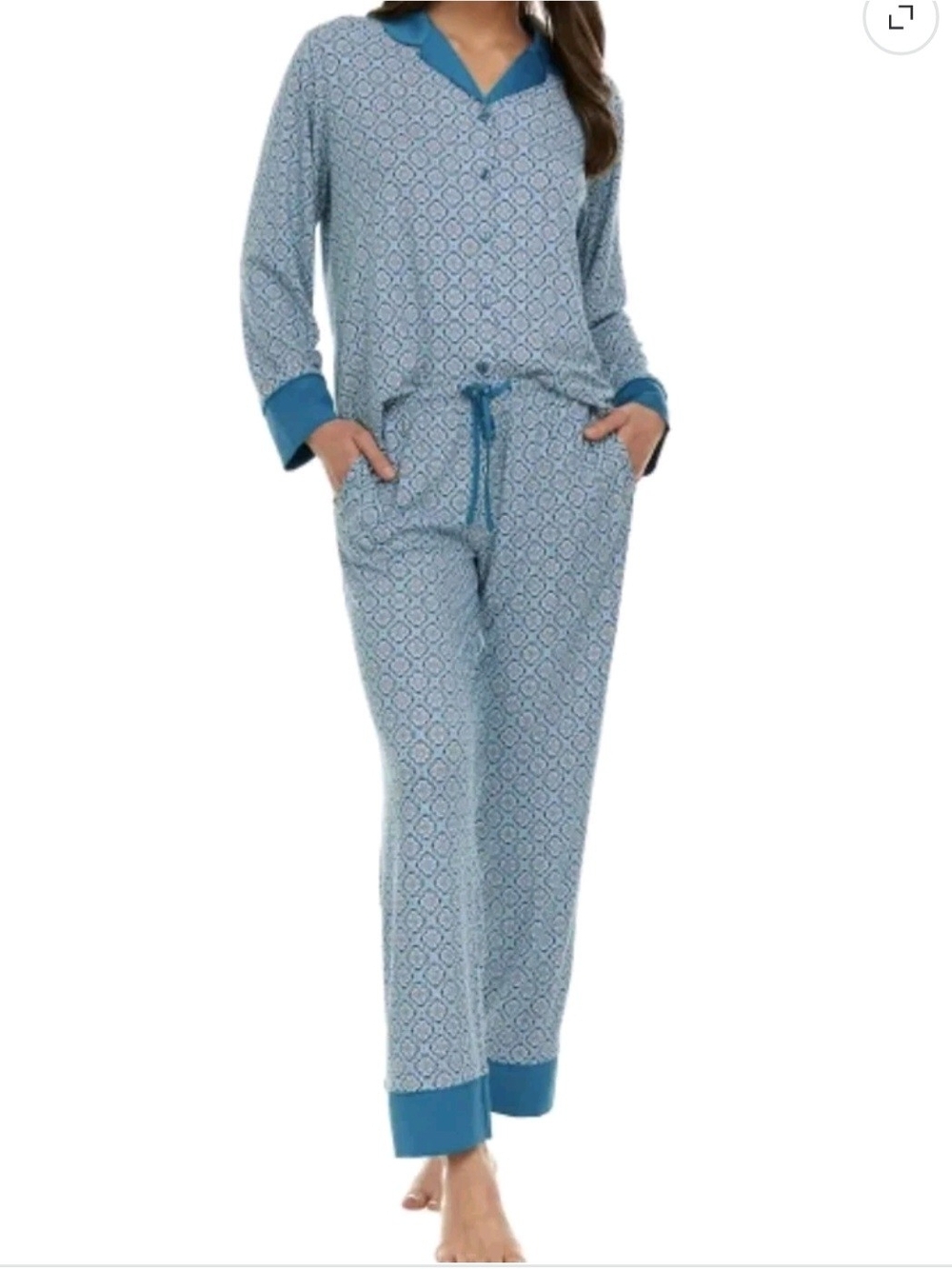 Flora Nikrooz Blue Geometric Long-Sleeve Pajama Set